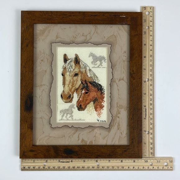 Horse Cross Stitch Complete w Wood Frame Included Equestrian Duo - Picture 5 of 11